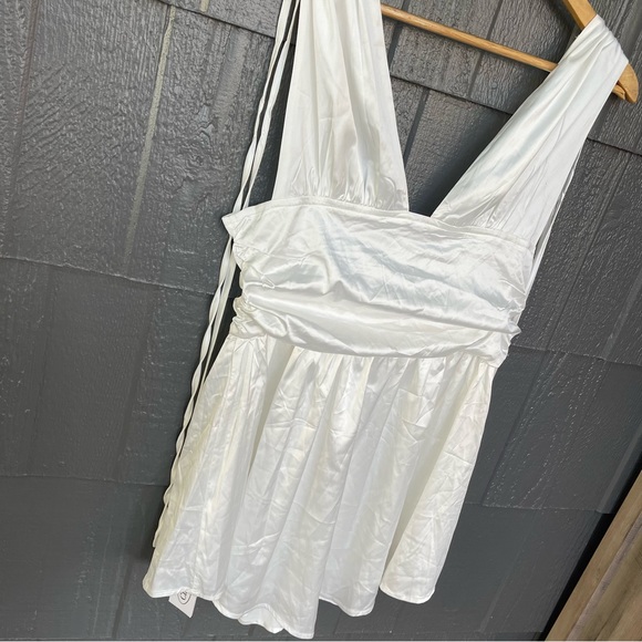 Cider White Satin Ruched Mini Dress - Picture 10 of 13